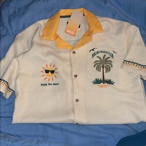 Malibu Cream and Yellow Shirt with Palm Tree